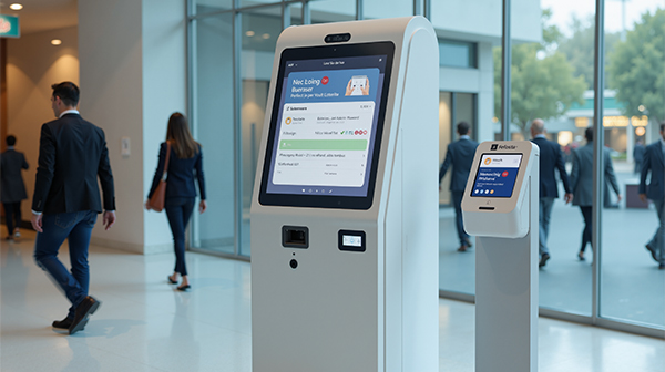 Interactive kiosk with microphone array for focused voice capture